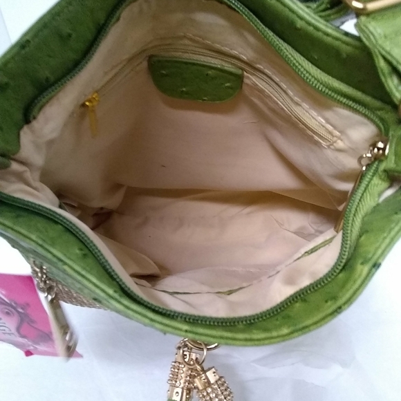 Angel Purse Hipster Shoulderbag Lime Green Rhinestones Crossbody Tassels - Picture 3 of 9